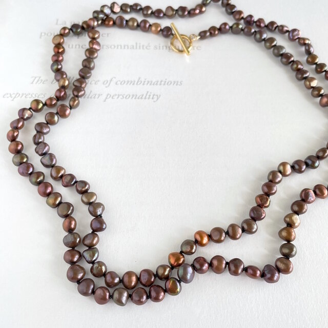 チョコレートカラー 淡水バロックパール 3連にできる 超ロング