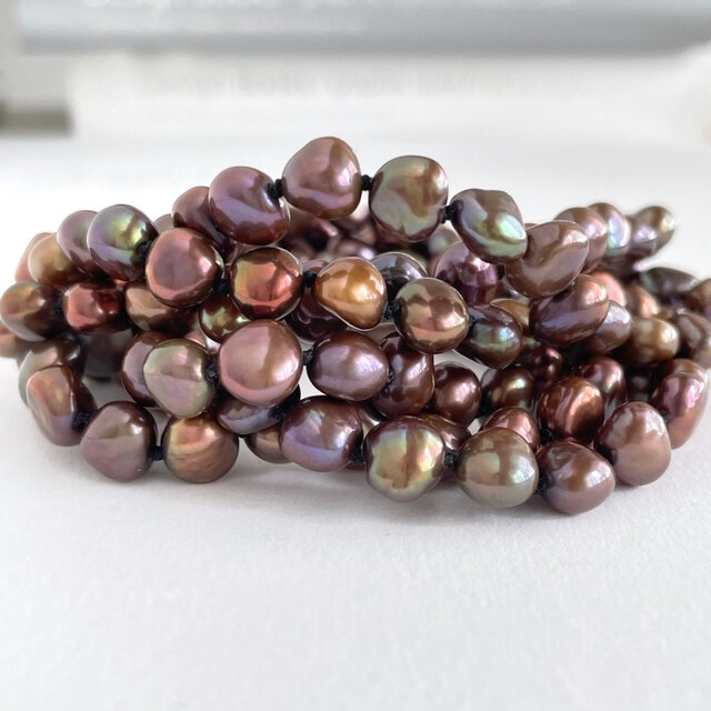 チョコレートカラー 淡水バロックパール 3連にできる 超ロング