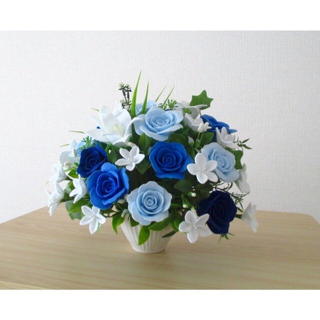 フェルトの花＊青の涼花アレンジ＊フェルトフラワー クール
