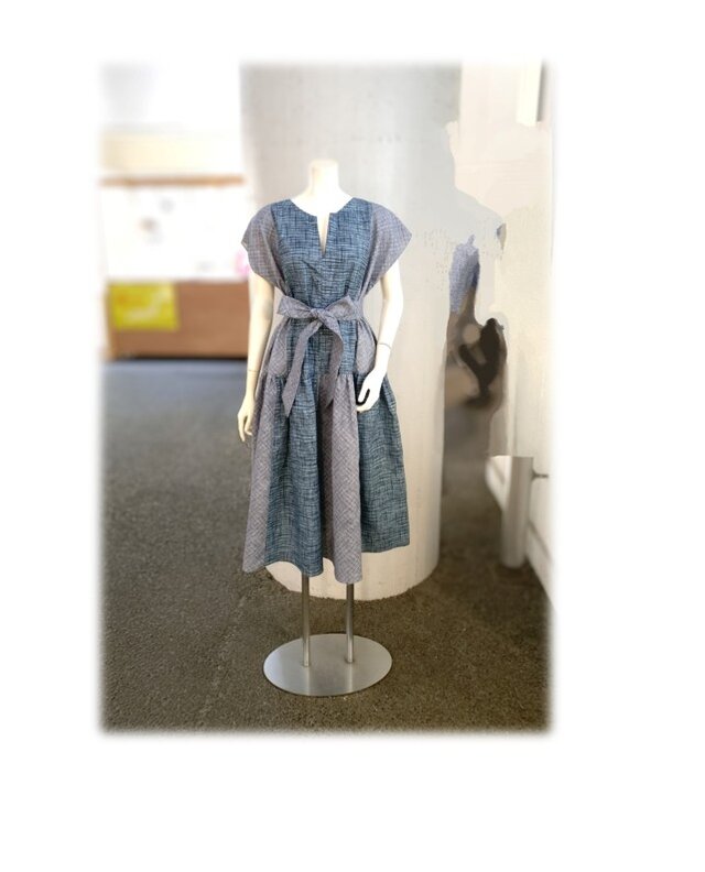 466　１点物　大きいサイズ　浴衣リメイク　キーネック フレンチスリーブ ワンピース　ジャンパースカート 　夏　ゆったりサイズ