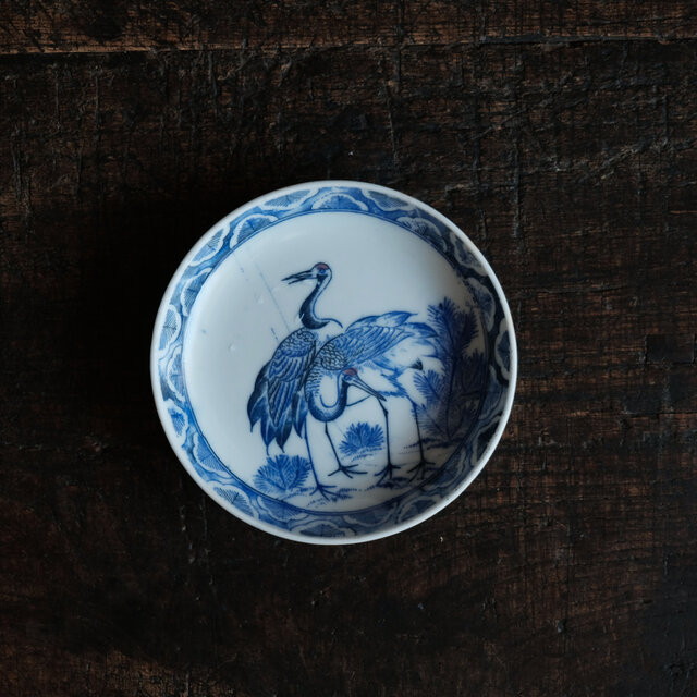 2匹の鶴◆印判小皿　骨董・antiques　古道具　古民家　丁寧な暮らしに。明治〜大正期