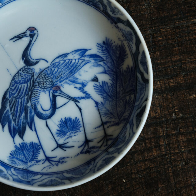 2匹の鶴◇印判小皿 骨董・antiques 古道具 古民家 丁寧な暮らしに