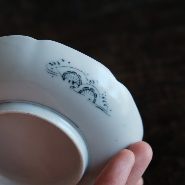 黒染付で素敵◇瀬戸焼 楼閣山水黒染付印判小皿 骨董・antiques 古民家