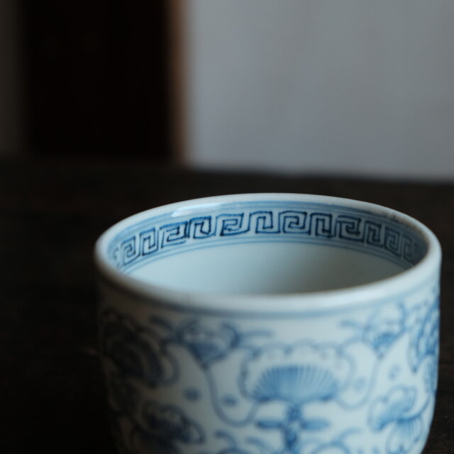 大ぶりで線描き◇伊万里 染付線描猪口 小鉢 向付 骨董・antiques