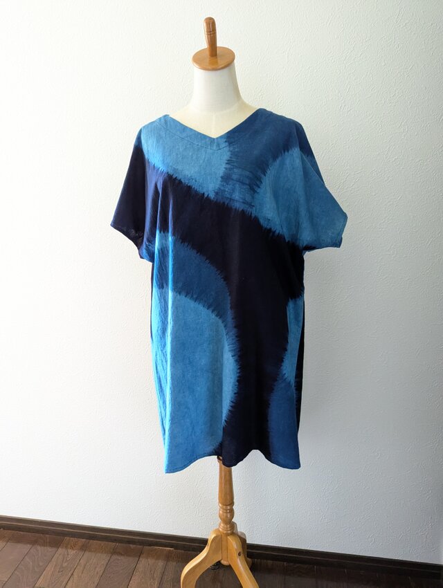 藍染絞りのチュニックワンピース