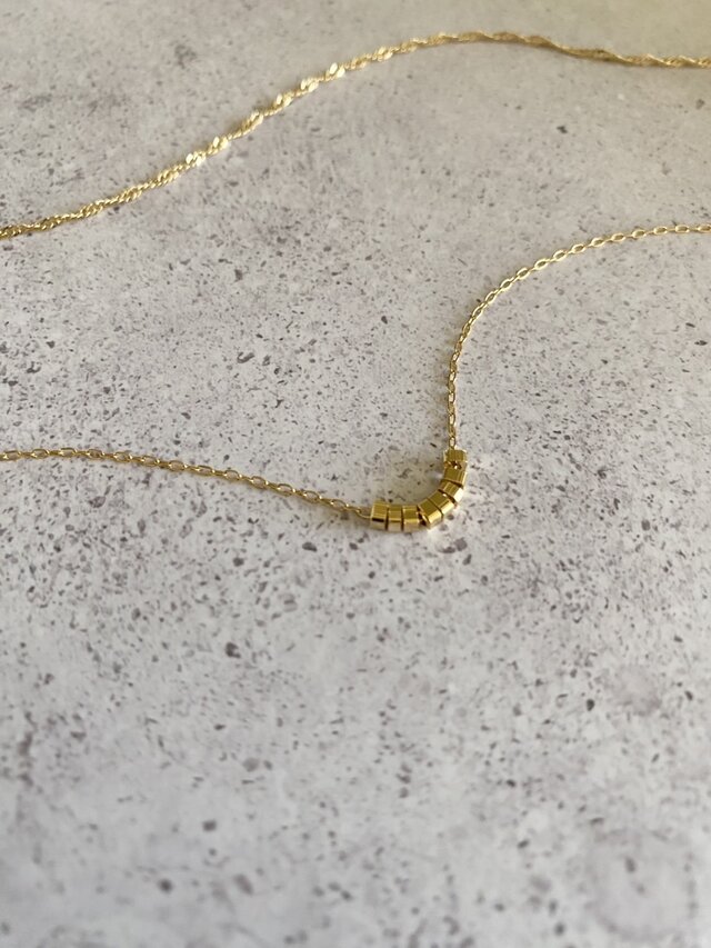 Simple Metal Necklaces ミニマリストレイヤーネックレス　2本Set （キューブ