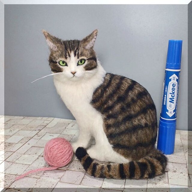 羊毛フェルト 猫 キジシロ猫さん ねこ ネコ 猫フィギュア | iichi 日々