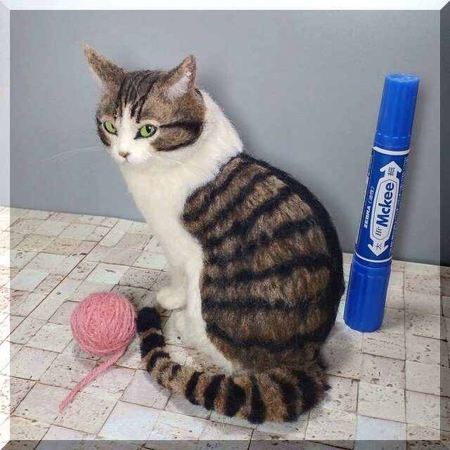羊毛フェルト 猫 キジシロ猫さん ねこ ネコ 猫フィギュア