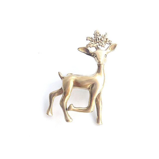 小鹿 スノーディア アンティーク調ゴールド ブローチ【ebro10-AGD】