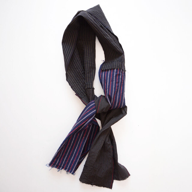 古布 木綿 ストール つぎはぎ 縞模様 — ハンドステッチが映えるスカーフにもインテリアにも使えるファブリック