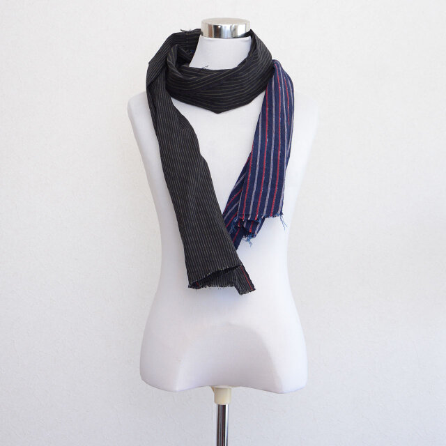 古布 木綿 ストール つぎはぎ 縞模様 — ハンドステッチが映える