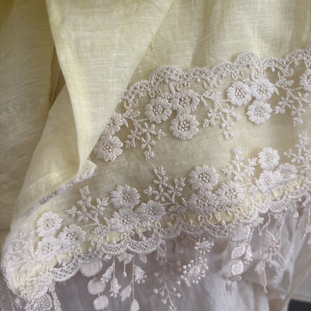 ハンドメイド✃アンティークリネンエプロン STイニシャル花文字 手