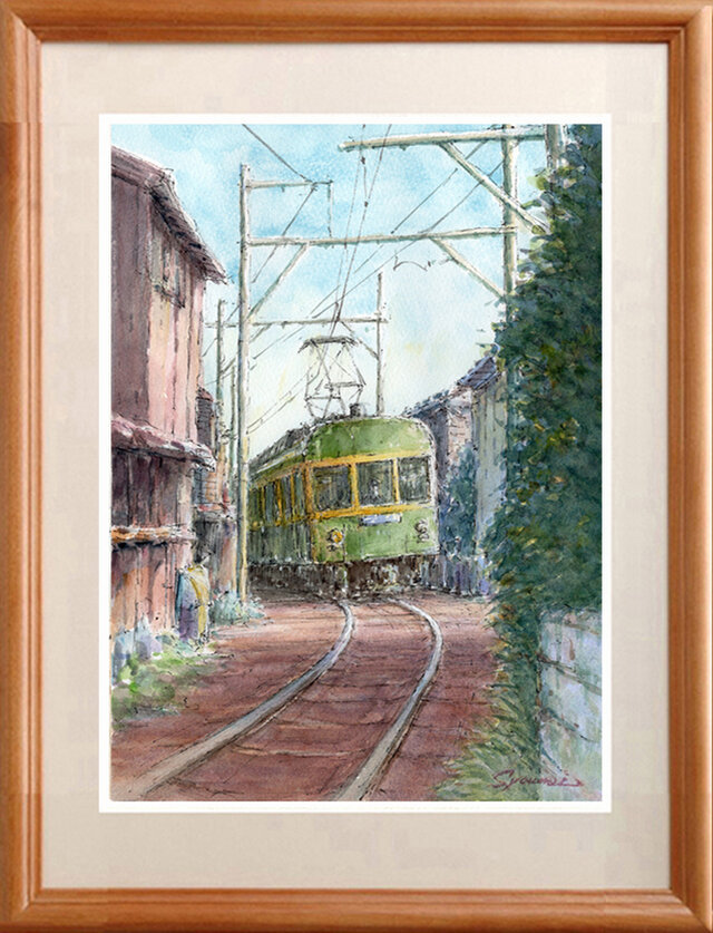 水彩画原画　江ノ電・民家の軒下を抜けて　＃672 水彩画原画 江ノ電・民家の軒下を抜けて ＃672 | iichi 日々の