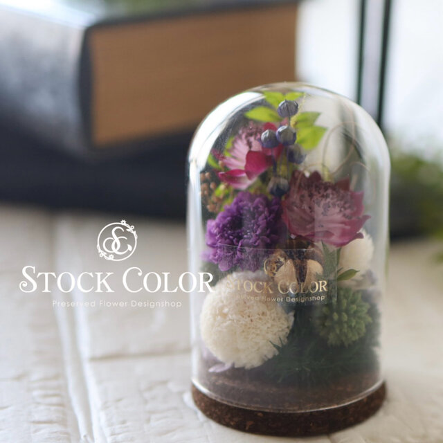 仏花 アストランティアとマムのガラスドームアレンジ(M)＊プリザーブドフラワー お供え花 新盆 初盆 お盆 喪中見舞い