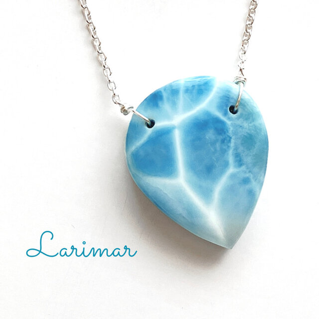 天然石　ラリマーの大粒ネックレス (シルバー925製・A)