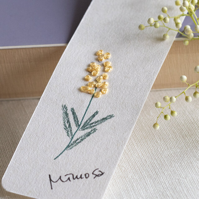 紙刺しゅう しおり ミモザ