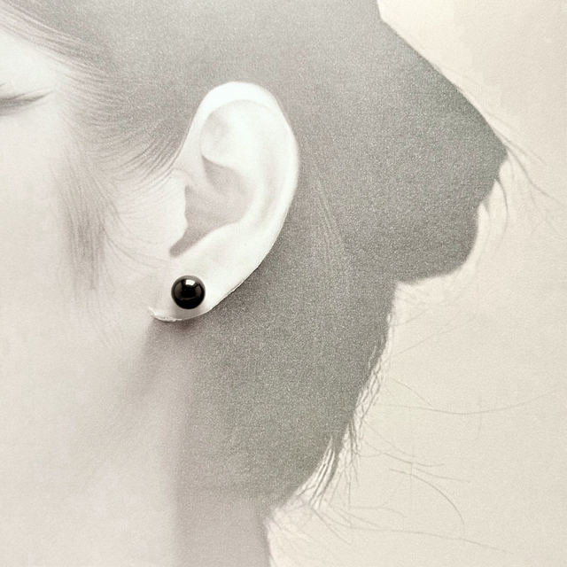 8mm シンプル オニキス/黒瑪瑙 K18 天然石ピアス - petitL