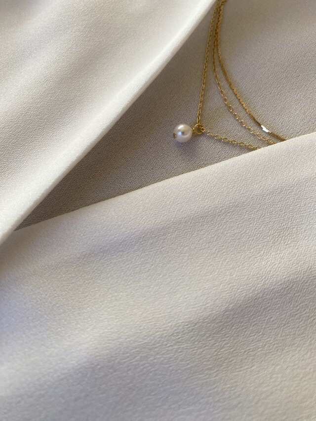 Simple Coin Metal Necklaces ミニマリストレイヤーネックレス　3本Set（パール