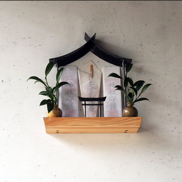 鍛鉄 の 神棚【 鉄 の 社 × ひのき + 鳥居 】 アイアン と 無垢材