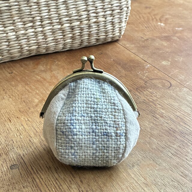 手紡ぎ糸のがま口ポーチ #004