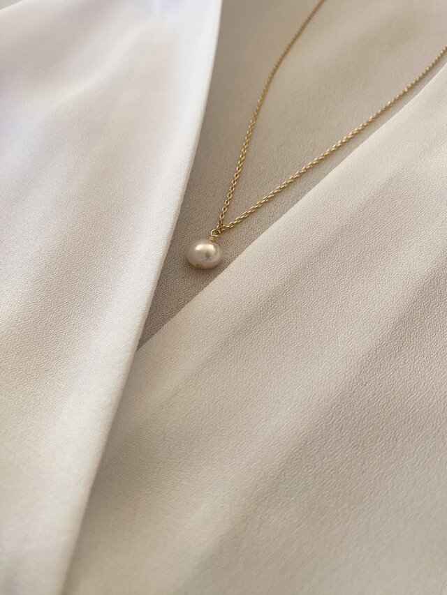 淡水バロック一粒パールペンダントネックレス　42.5ｃｍ