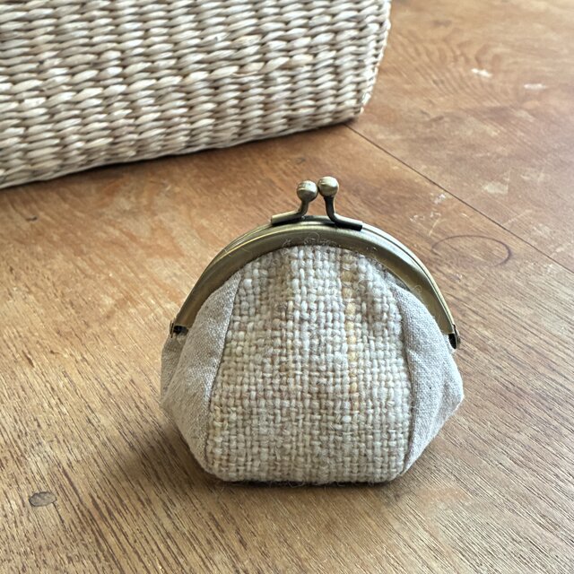 手紡ぎ糸のがま口ポーチ #005