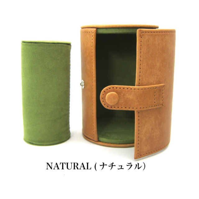 【名入れ】ネクタイケース ウォッチケース 腕時計ケース 円筒形 ハード 本革 オイル バフ イタリアンバケッタレザー ナチュラル