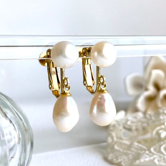 ～ひと粒のゆらめき～淡水真珠のイヤリング