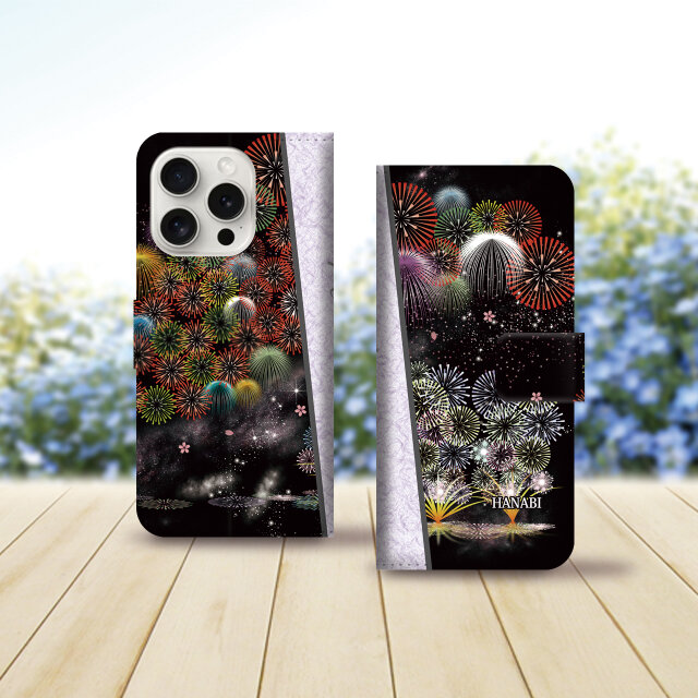 iPhoneスタンダード手帳型スマホケース （カメラ穴あり/はめ込みタイプ）【花火Ⅱ（HANABIⅡ）】