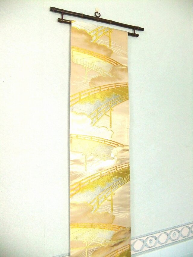 16)2337】180cm/新品・橋文様/タペストリー・テーブルランナー/和風/帯