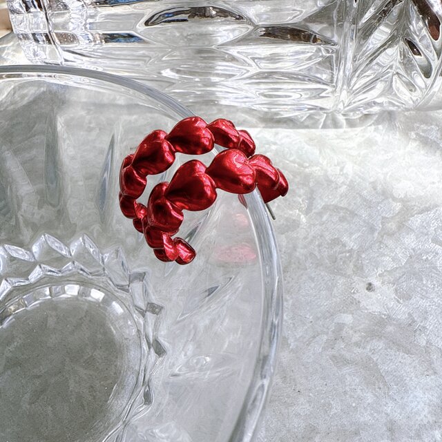 PA396-【 AVON 】エイボン・ヴィンテージピアス 1980〜90s Metallic Red Heart Hoop