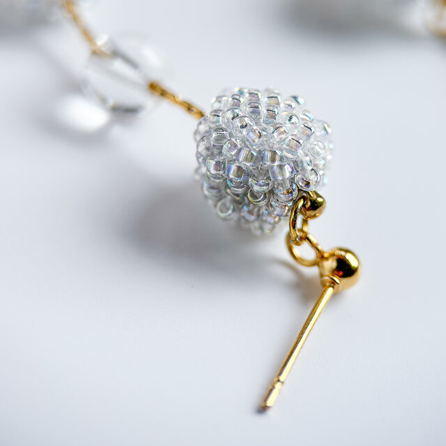 AGATHA PARIS クリスタルボールロングチェーンピアス、ネックレス ピアス ツーウェイロングチェーンピアス ゴールド＆シルバー かわいい