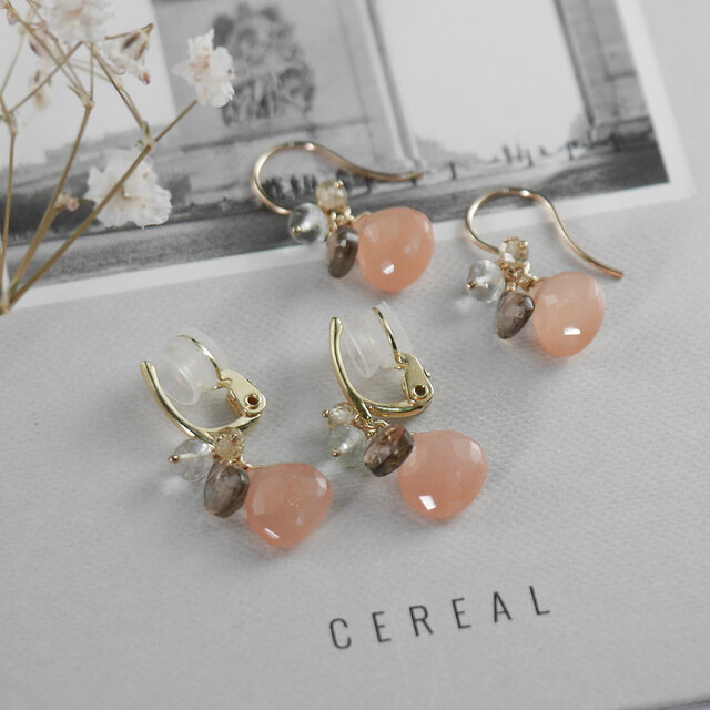 #1055　極上カット　ピーチムーンストーン　ピアス/イヤリング