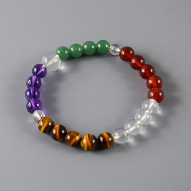 多色天然石ブレスレット 8mm 五智念珠 水晶 虎目石 腕輪 天然石 ブレスレット ギフト 念珠 京都