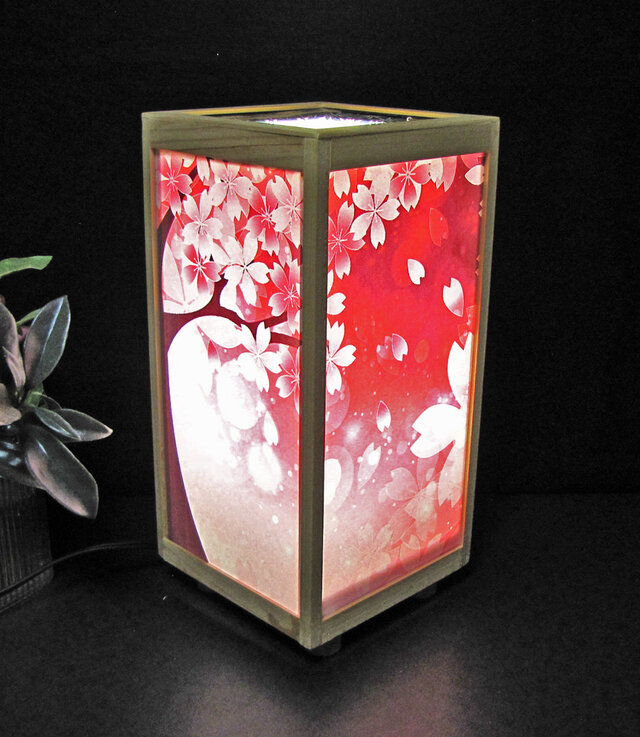 ◆華燭の宿り木=「百花繚乱櫻花」／至福の明り・心温まるひととき／LED昼白色･桧枠造・フイルム加工・軽量／