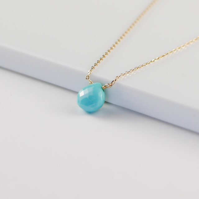 #1061N 現品K10極上カット・天然スリーピングビューティーターコイズの一粒ネックレス