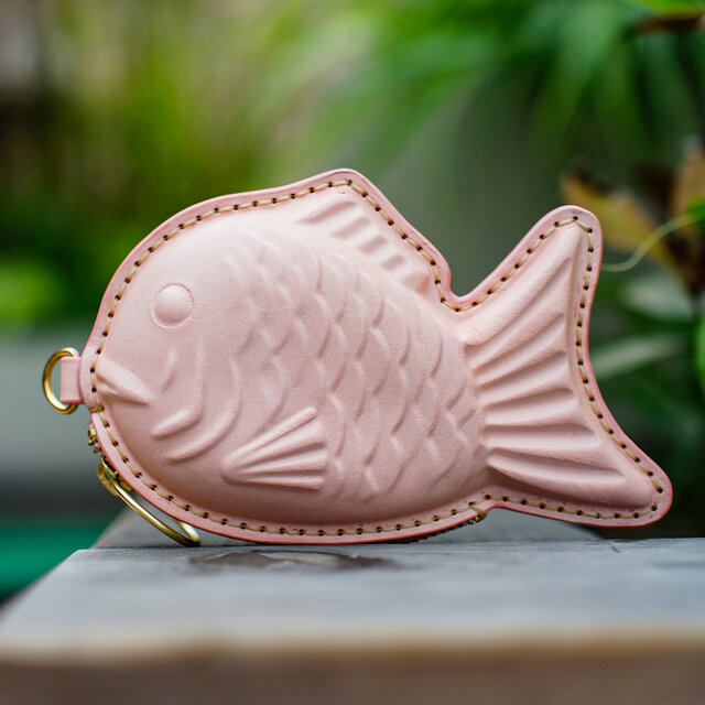 本革たい焼き小物入れ【桃／もも】