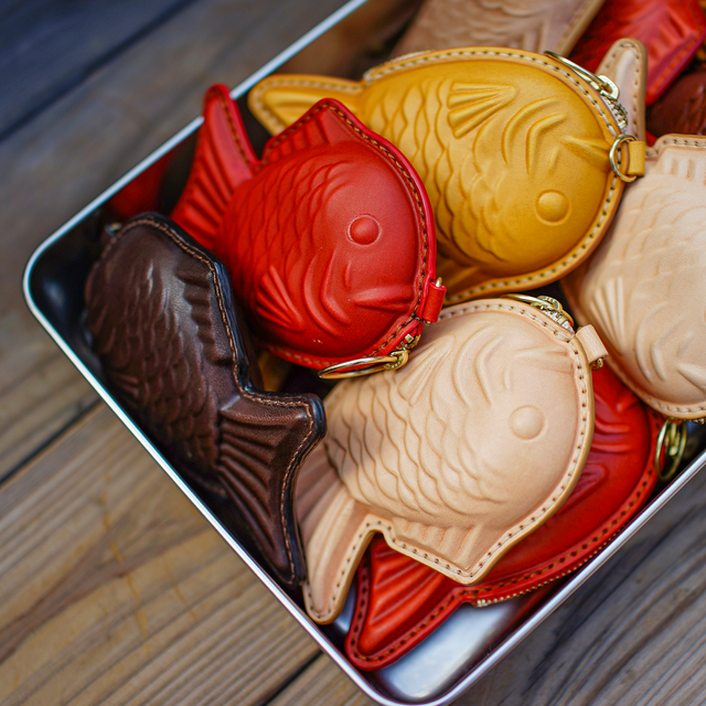 本革たい焼き小物入れ【茜色／あかねいろ】 | iichi 日々の暮らしを