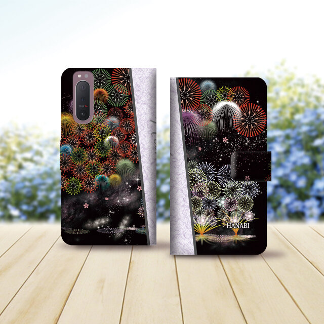 Android シンプル手帳型スマホケース（カメラ穴あり/はめ込みタイプ）【花火Ⅱ（HANABIⅡ）】