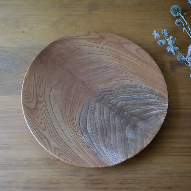 さば杢の大皿　ケヤキ〈ガラスコーティング〉【v1564】