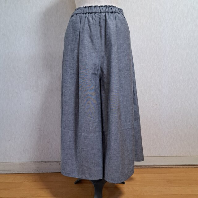 涼しい コットン フレアーパンツ ガウチョパンツ ダンガリー ブラック