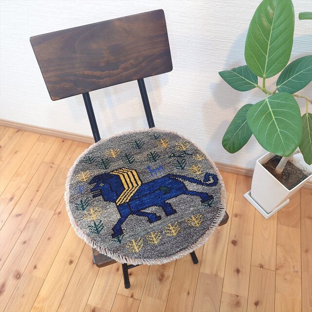 ペルシャ ギャッベ アマレバフト ミニマット 横40Φ39.5㎝ 円形 青色の