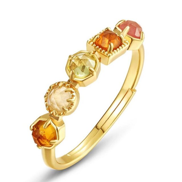 天然5石リング - 色とりどりの宝石たちが調和し虹のような美しさを放ち　R382