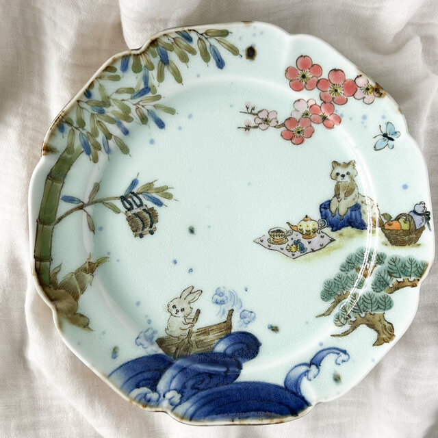チコロット❤️メイン皿❤️ワンプレート❤️すべて手描き❤️染付け❤️普段使いに丁度いい❤️童話❤️かちかち山