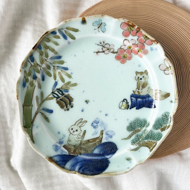 チコロット❤️取り皿❤️すべて手描き❤️染付け❤️普段使いに丁度いい❤️plate❤️童話❤️かちかち山❤️可愛い