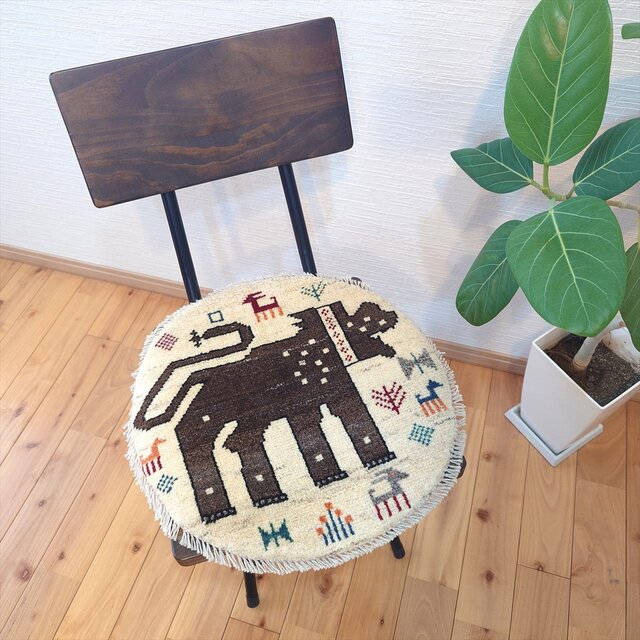 ペルシャアマレバフトミニマット円形40×39.5ライトグレーライオン