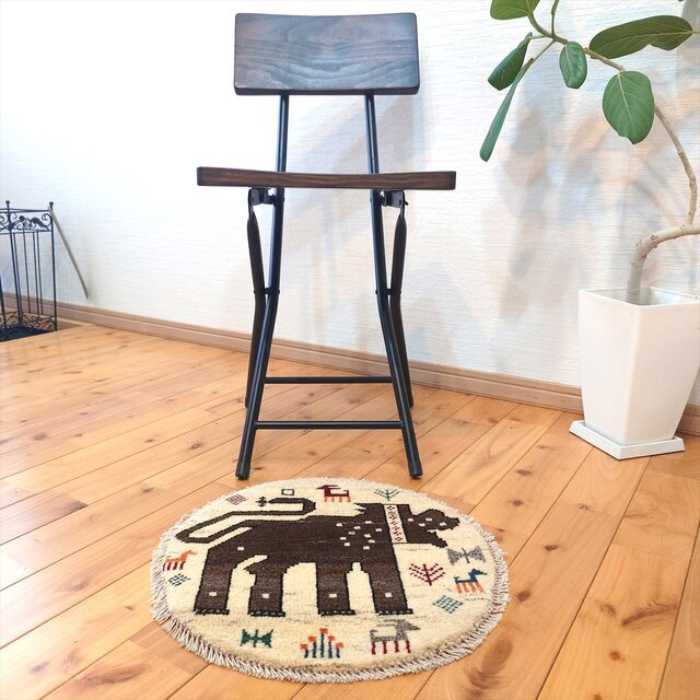 ペルシャアマレバフトミニマット円形40×39.5ライトグレーライオン