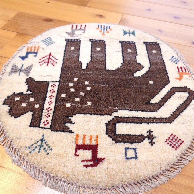 ペルシャ ギャッベ アマレバフト ミニマット 横40Φ39.5㎝ 円形 青色の