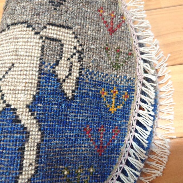 ペルシャ　アマレバフト　ミニマット　円形　40×40　藍色　馬　生命の木 ペルシャ ギャッベ アマレバフト ミニマット 横40Φ40㎝ 円形 馬