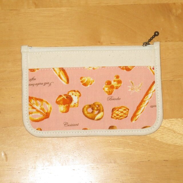 3月8日まで】ミニフラットポーチ☆パン柄（ピンク） | iichi 日々の